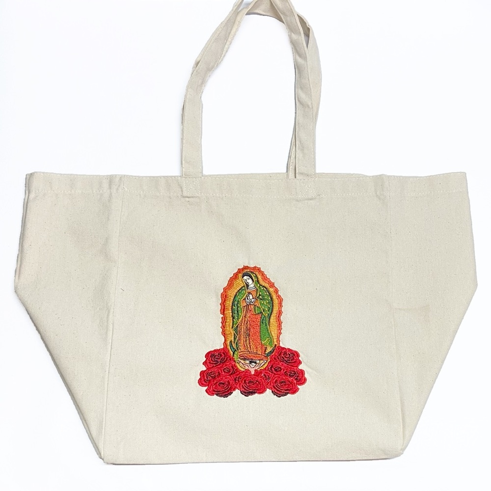 Brand New Embroidery Canvas Tote Bag. Catholic Faith Virgen De Guadalupe.